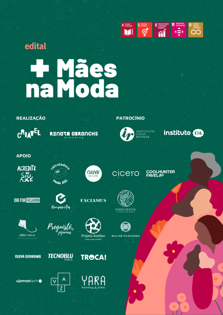 Capa do edital +Mães na Moda com todos os patrocinadores e apoiadores do projeto